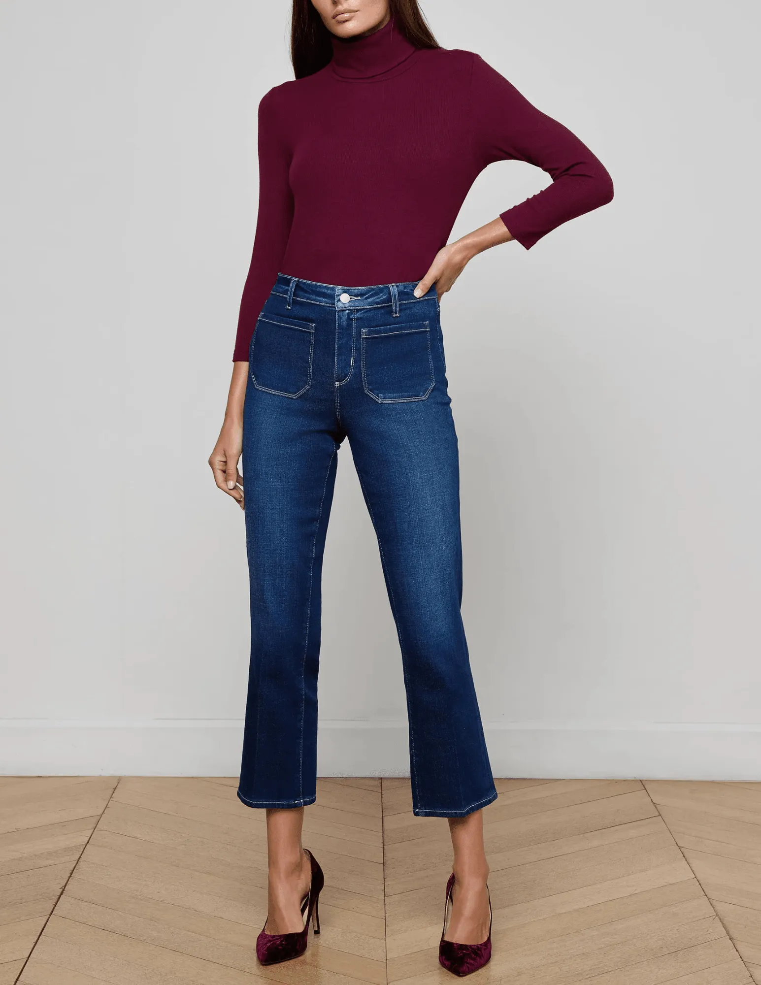 L'Agence Noya Cropped Slim Flare Jeans in Sterling Travel Ease Cool Outfitters