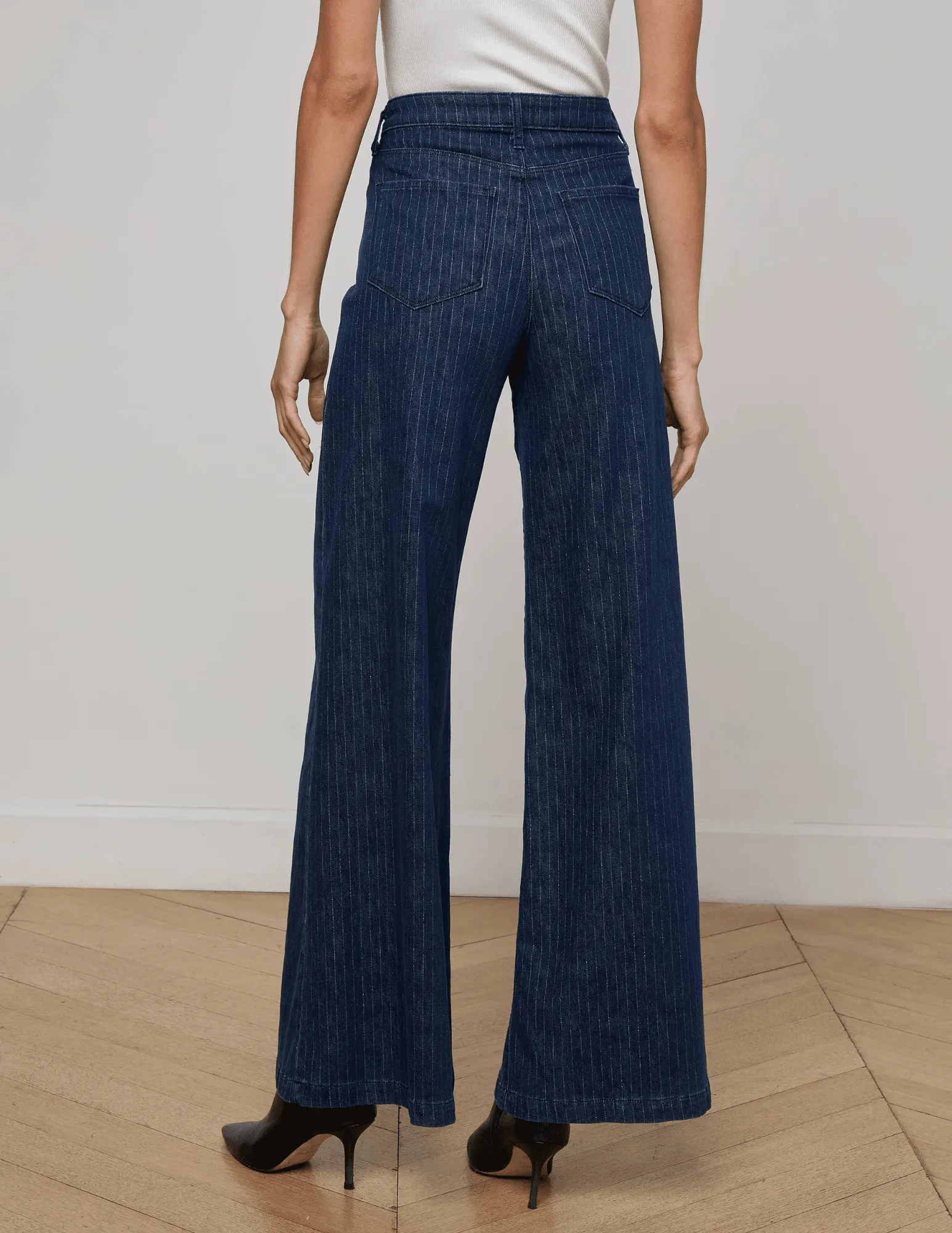 L??AGENCE Quincy High Rise Ultra Wide Leg Jeans in Ebony Stripe Smooth Road Trip