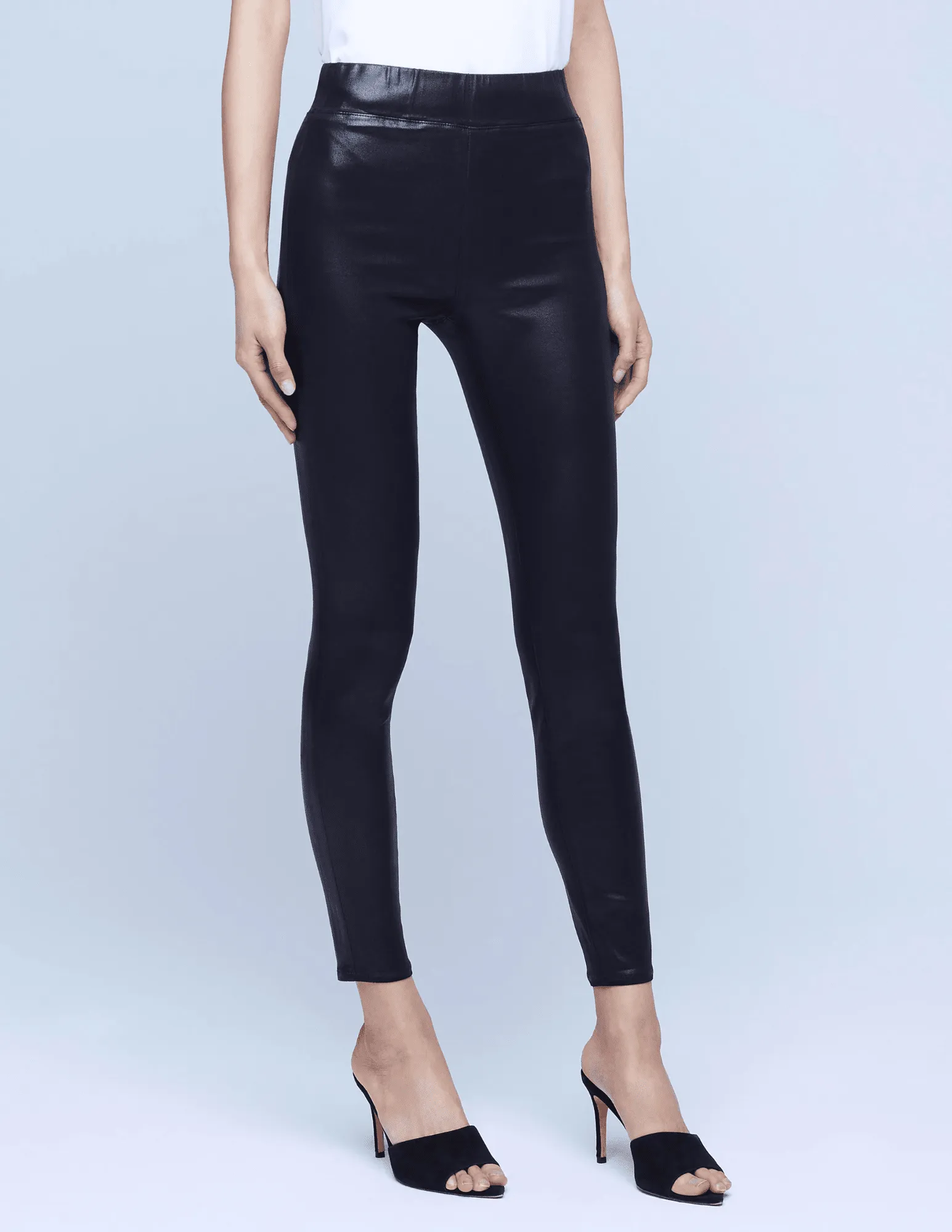 L'AGENCE Rochelle Coated Pull On Jean In Noir Coated Trend Setter Road Trip Casual Low Effort