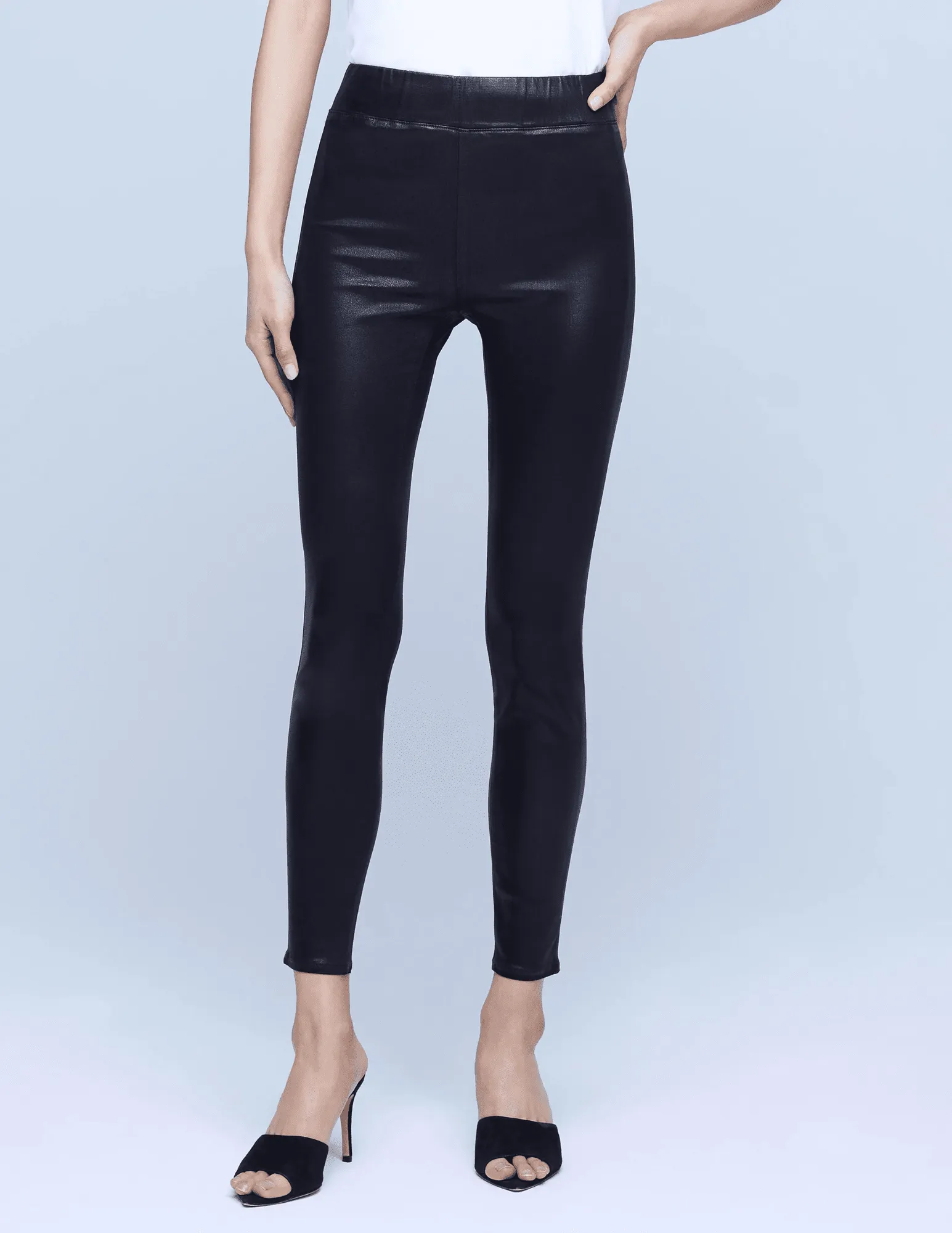 L'AGENCE Rochelle Coated Pull On Jean In Noir Coated Workwear Ready