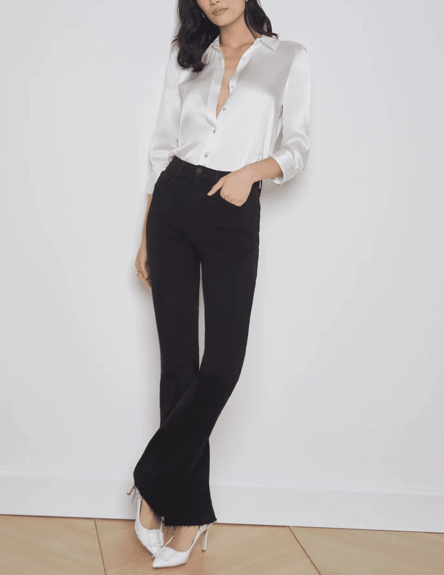L??AGENCE Ruth High Rise Straight Jeans In Black Button Fly Option Yearlong Fit
