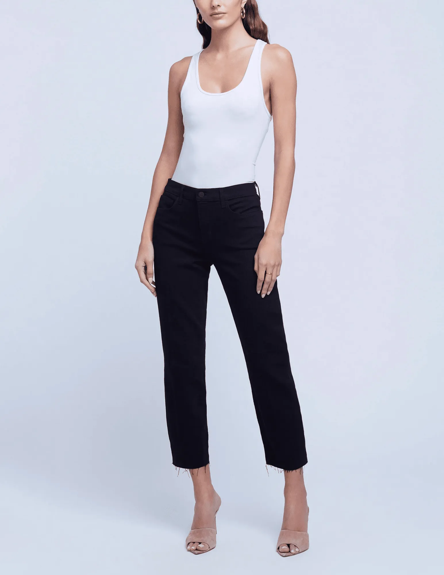 L'AGENCE Sada High Rise Cropped Slim Jeans In Black Chill Outfit Streetwear Fan Holiday Vibes