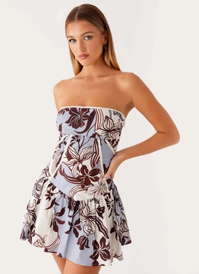 Larnie Linen Mini Dress - Bluewood Blossom Modern Garment Lightweight Comfort Larnie Linen Mini Dress - Bluewood Blossom