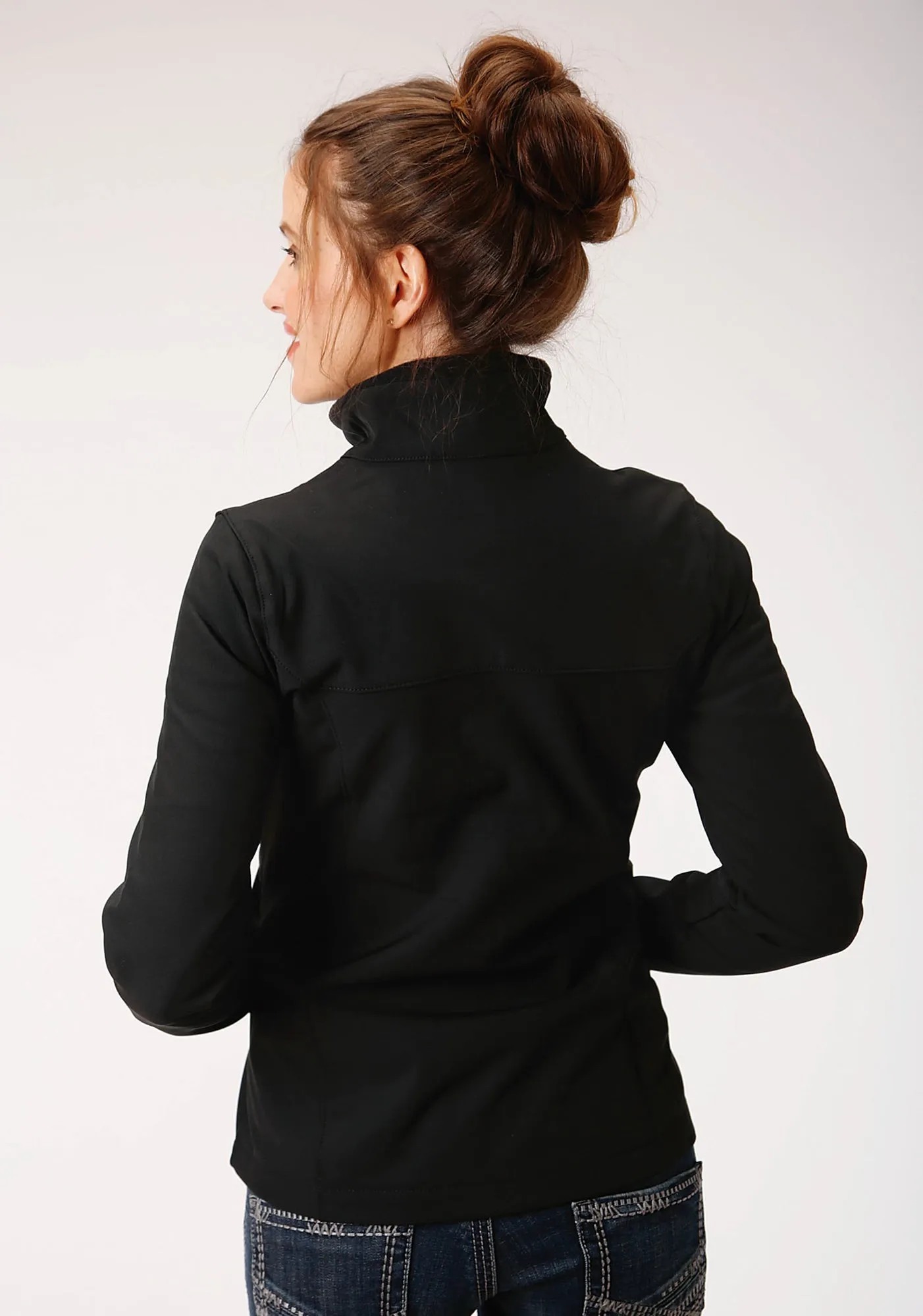 Roper Technical Womens Black Polyester Softshell Jacket Minimalist Pocket Design