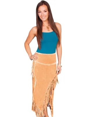Laser cut Scully Leather Womens Long Suede Tie Side Fringe Skirt Old Rust Stylish Waistband Scully Leather Womens Long Suede Tie Side Fringe Skirt Old Rust