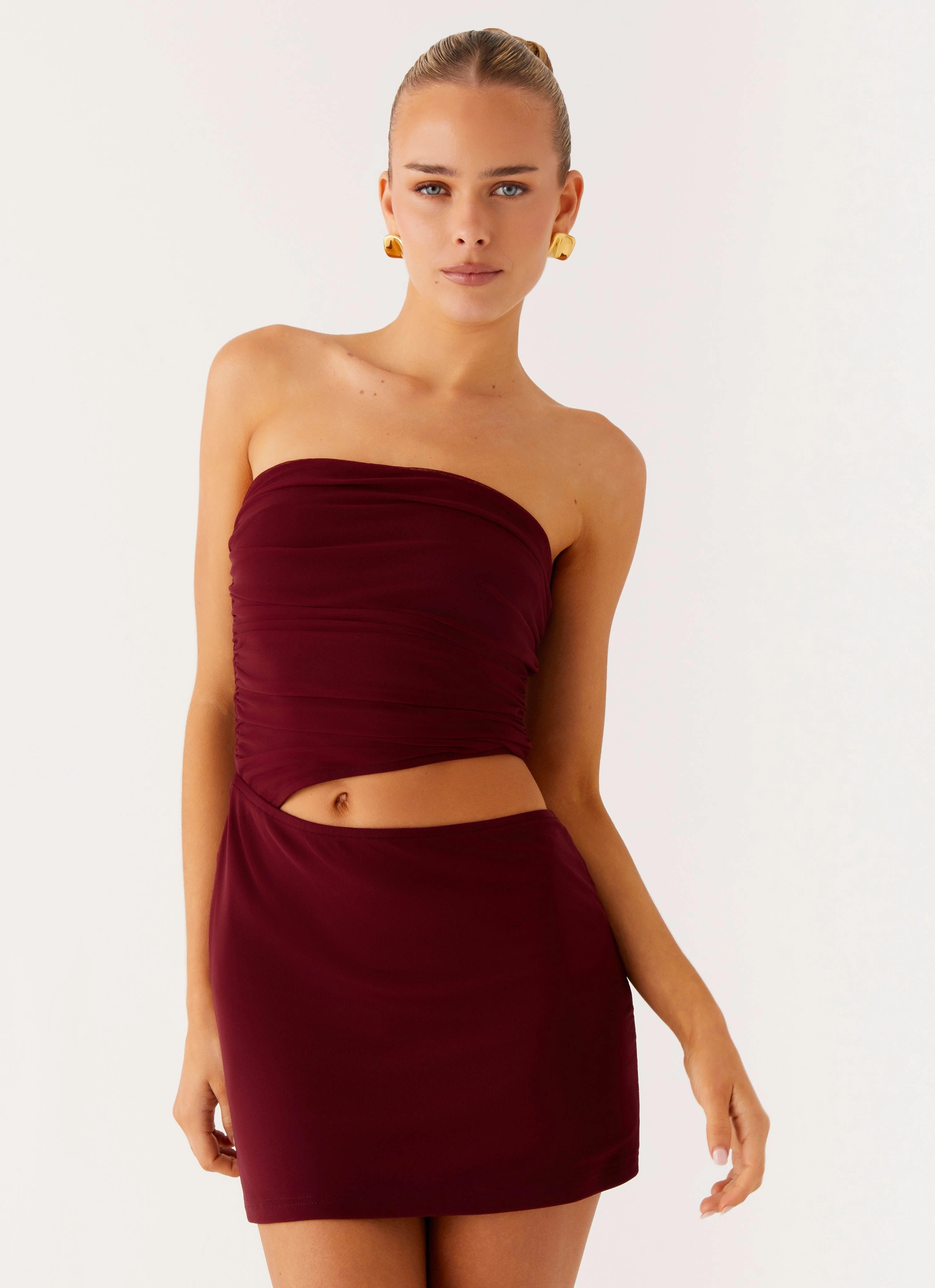Last Heartbreak Mini Dress - Burgundy Flexible Waist Grab Now
