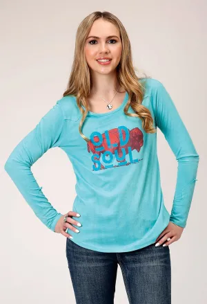 Lasting Comfort Roper Womens Old Soul Turquoise Poly/Rayon L/S T-Shirt Plain Favorite Ready For All Roper Womens Old Soul Turquoise Poly/Rayon L/S T-Shirt