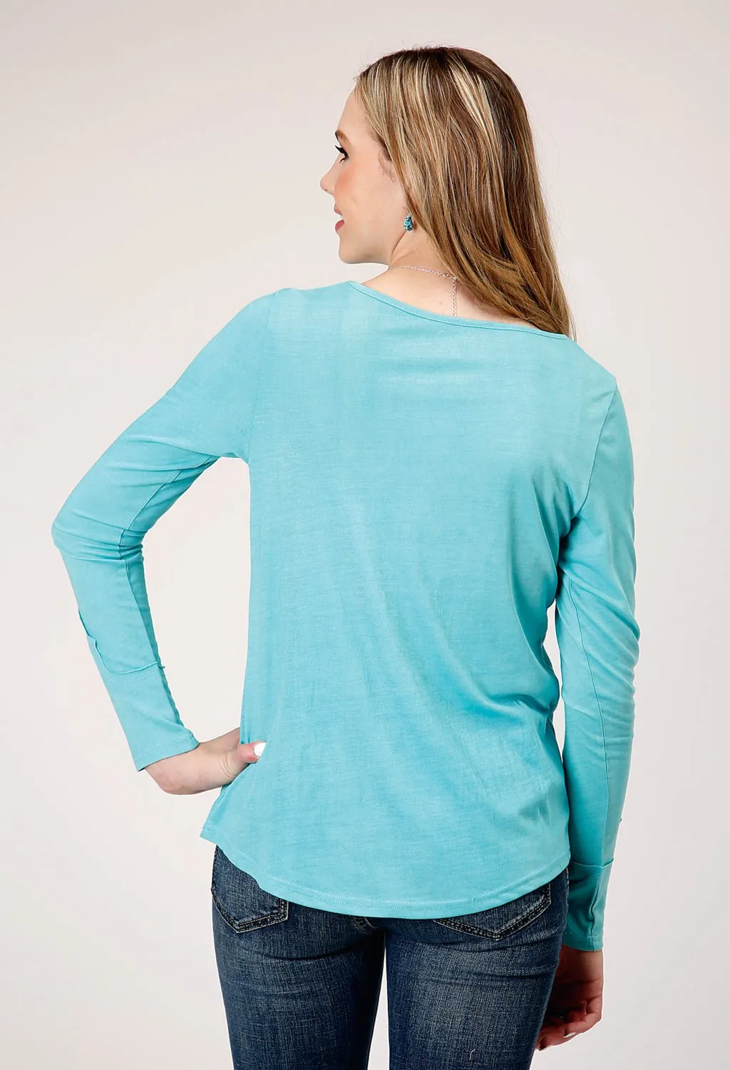Roper Womens Old Soul Turquoise Poly/Rayon L/S T-Shirt Basic Layers