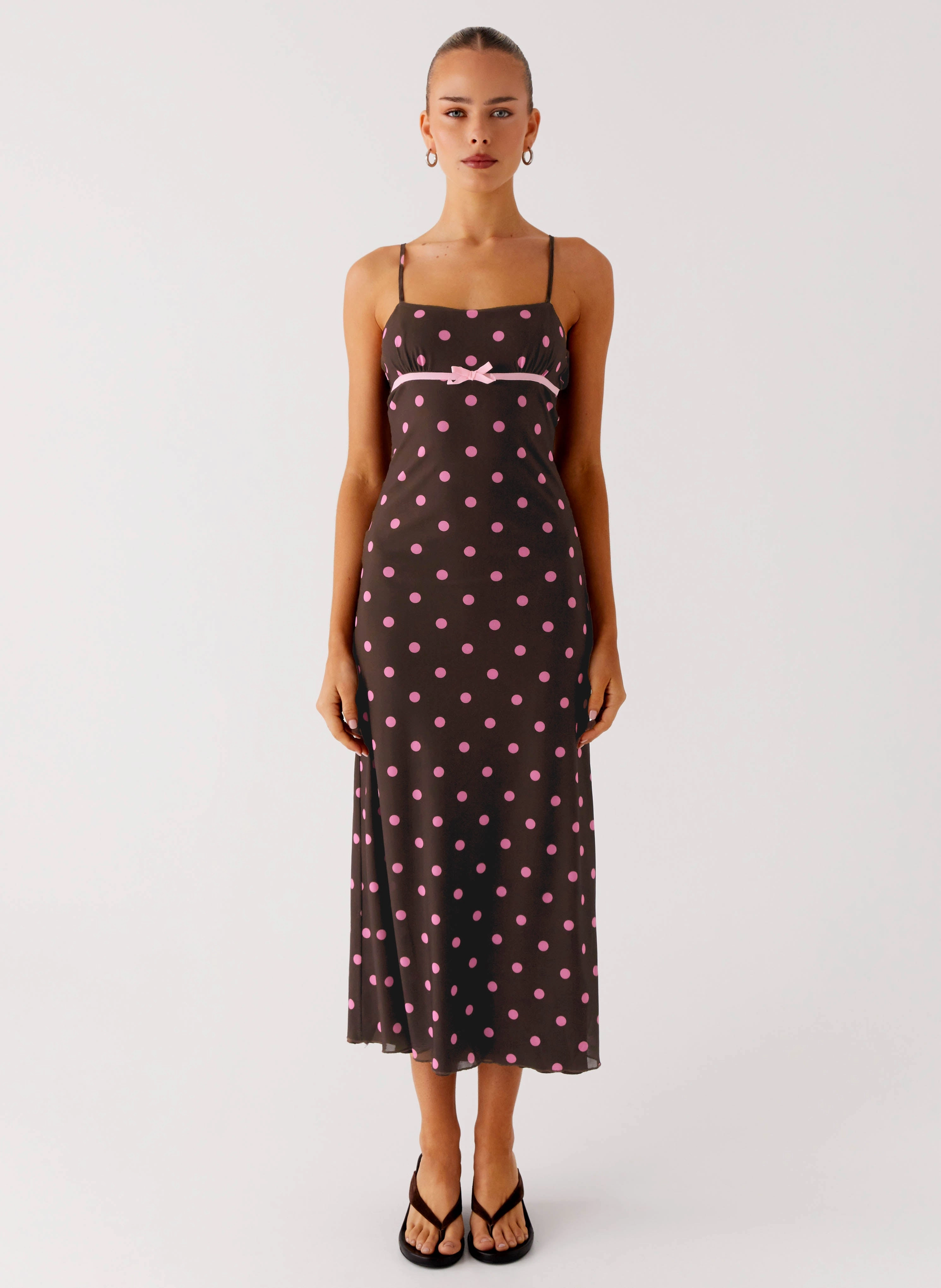 Latto Midi Dress - Chocolate Strawberry Dot Refined Finish