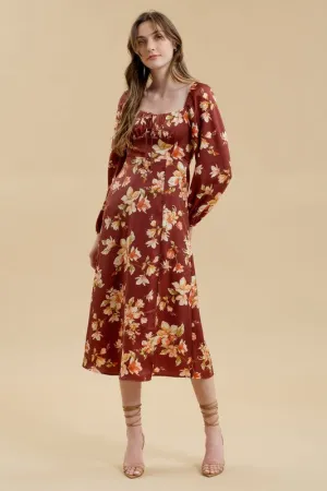 Perfect Fit Countryside-Style LAURIE FLORAL LONG SLEEVE SPLIT THIGH MIDI DRESS