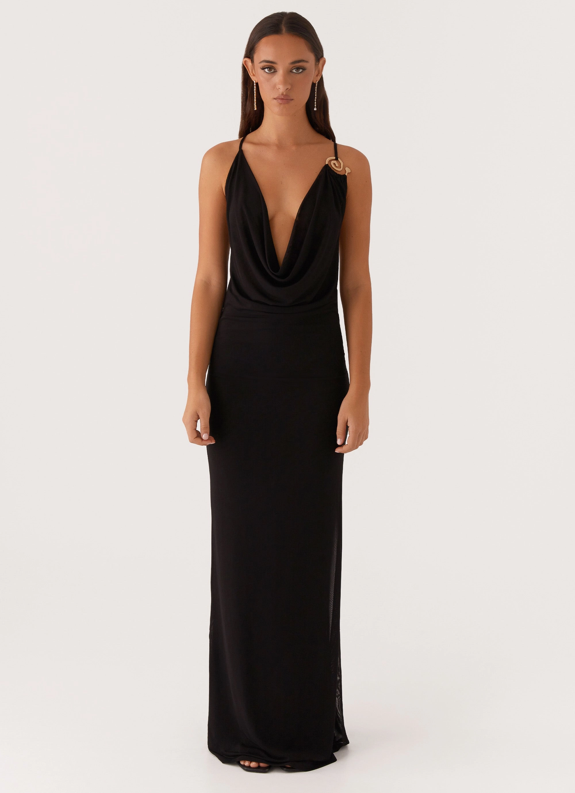 Lightweight and Breezy Red Carpet Game Player Maxi Dress - Black