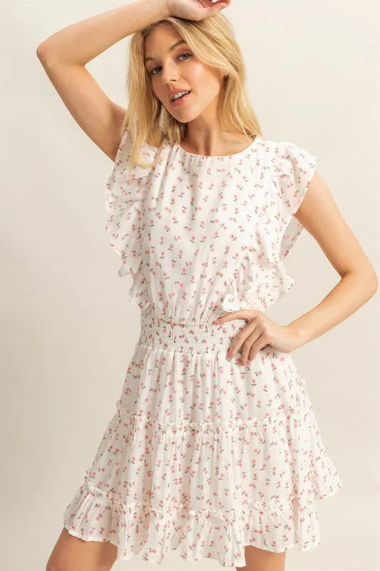 Delicate Finish Kim Ditsy Floral Print Ruffle Mini Dress