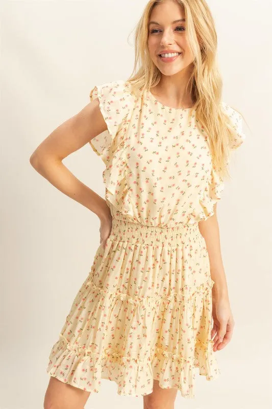 Kim Ditsy Floral Print Ruffle Mini Dress TearResistantFabric Noble Aura