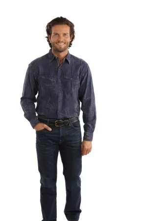 Layered Look Scully Mens Overdyed Crackwash Dark Blue 100% Cotton L/S Shirt color block Scully Mens Overdyed Crackwash Dark Blue 100% Cotton L/S Shirt