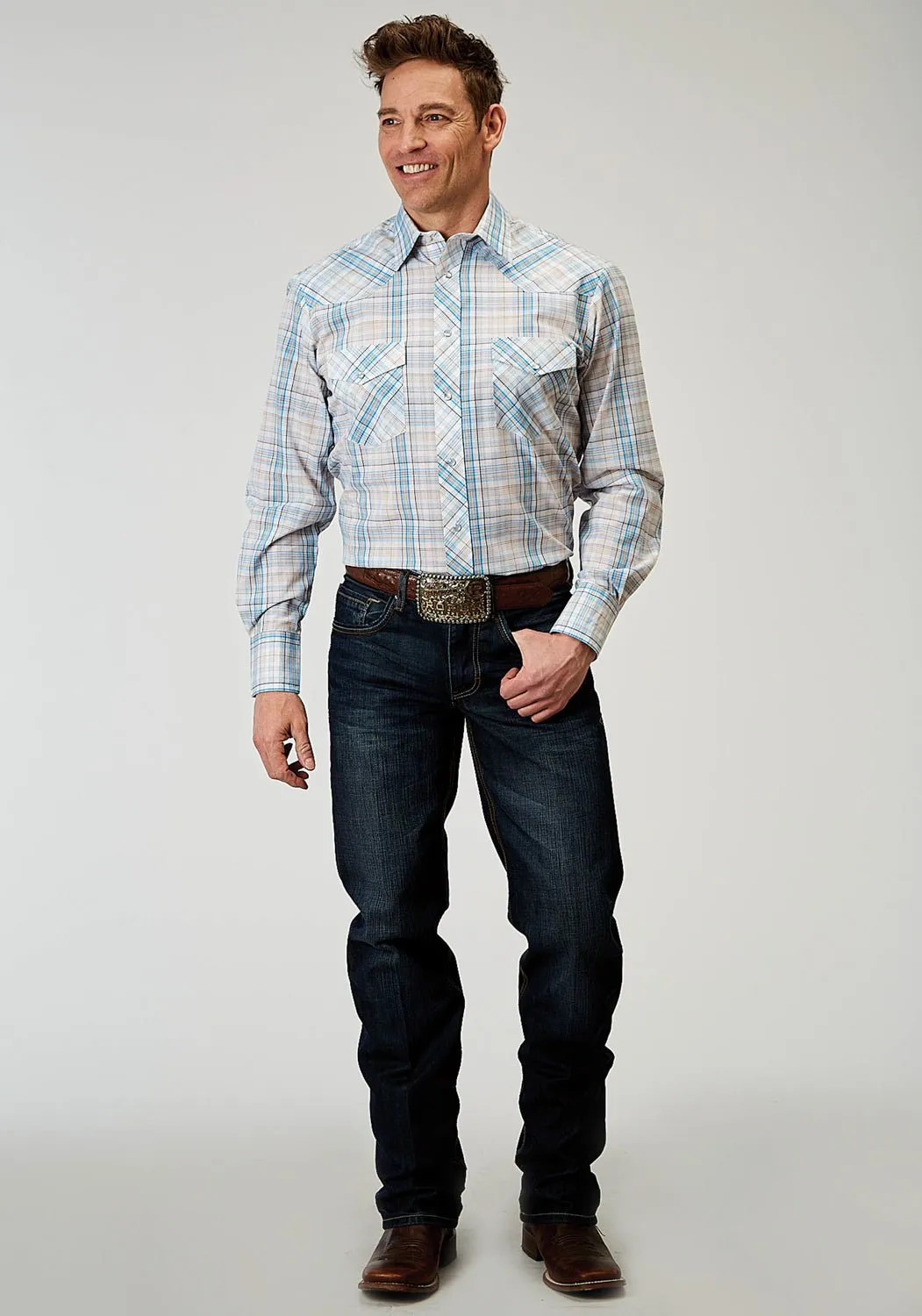 Seasonal Trend handmade touch Roper Mens 1976 Multi Plaid Multi-Color Cotton Blend L/S Shirt