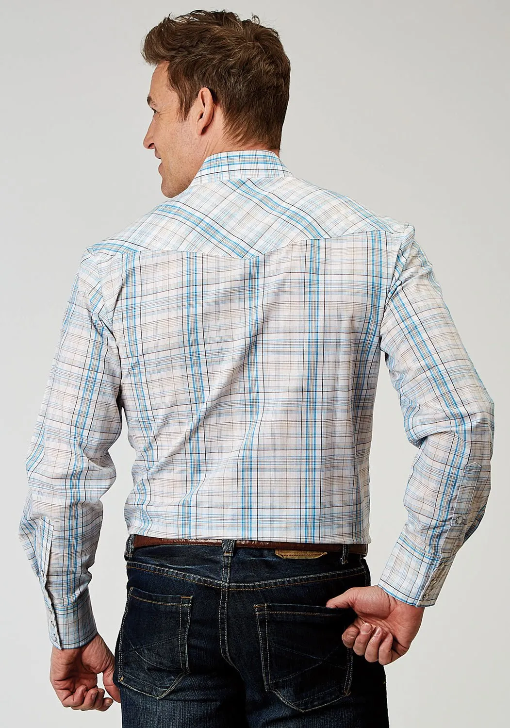 Roper Mens 1976 Multi Plaid Multi-Color Cotton Blend L/S Shirt Versatile Layering Piece
