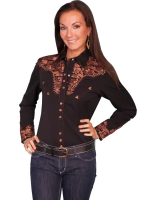 Layered Panel Design Scully Western Womens Black Polyester L/S Floral Stitch Western Shirt XS Retro Vibe Scully Western Womens Black Polyester L/S Floral Stitch Western Shirt XS