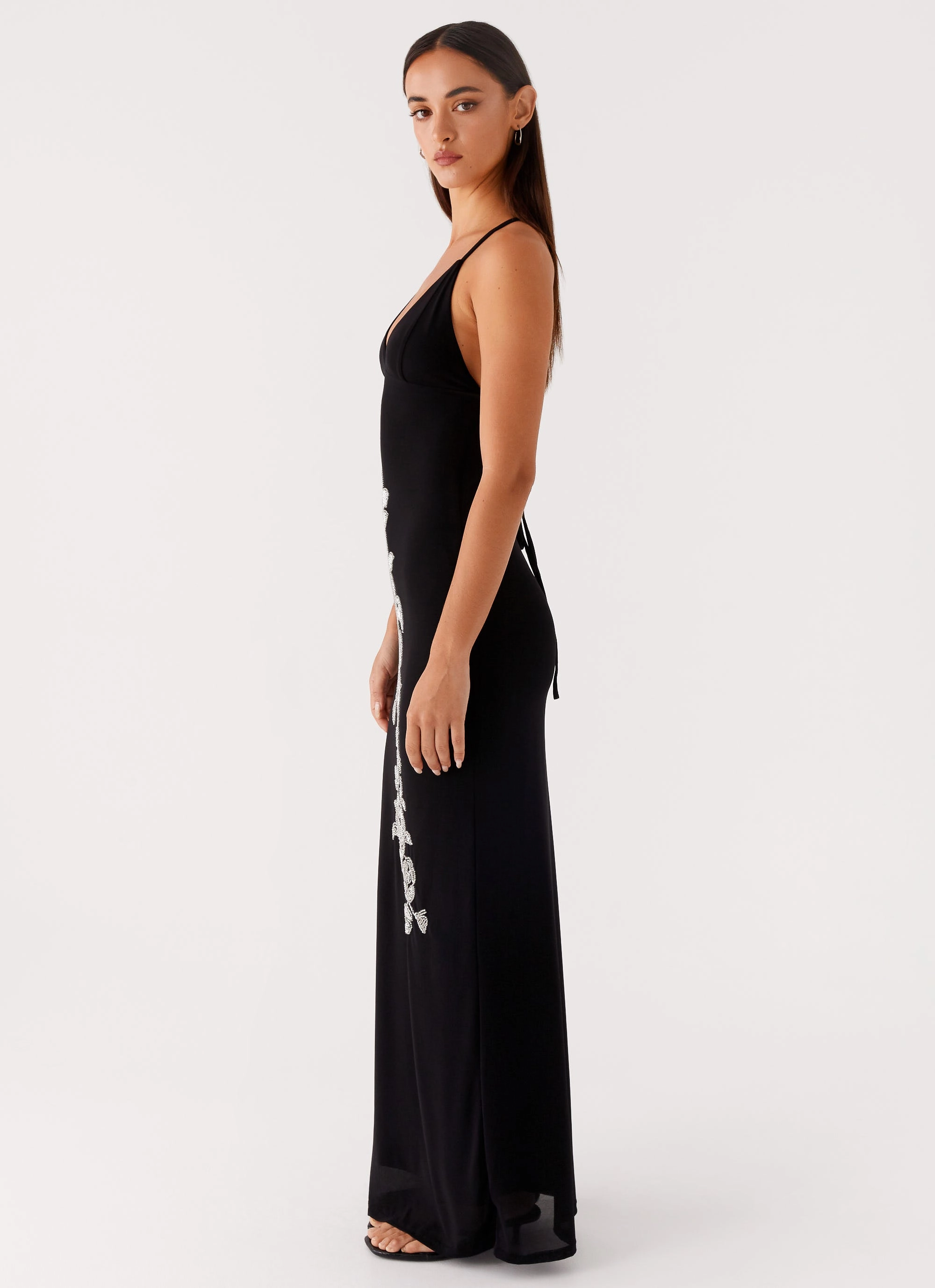 Summer Soft Boho Tone Beki Beaded Mesh Maxi Dress - Black