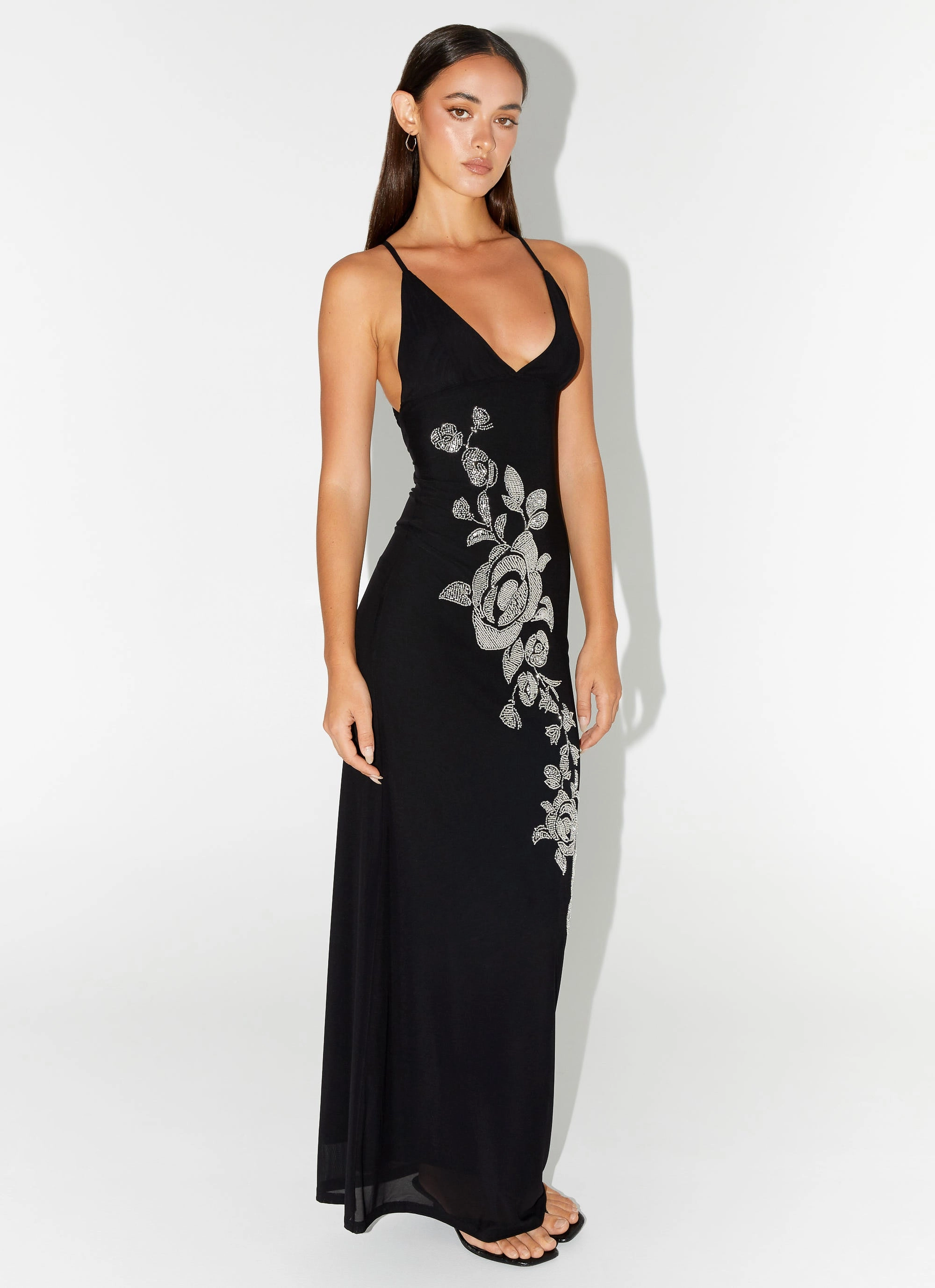 Bright bold dress Beki Beaded Mesh Maxi Dress - Black