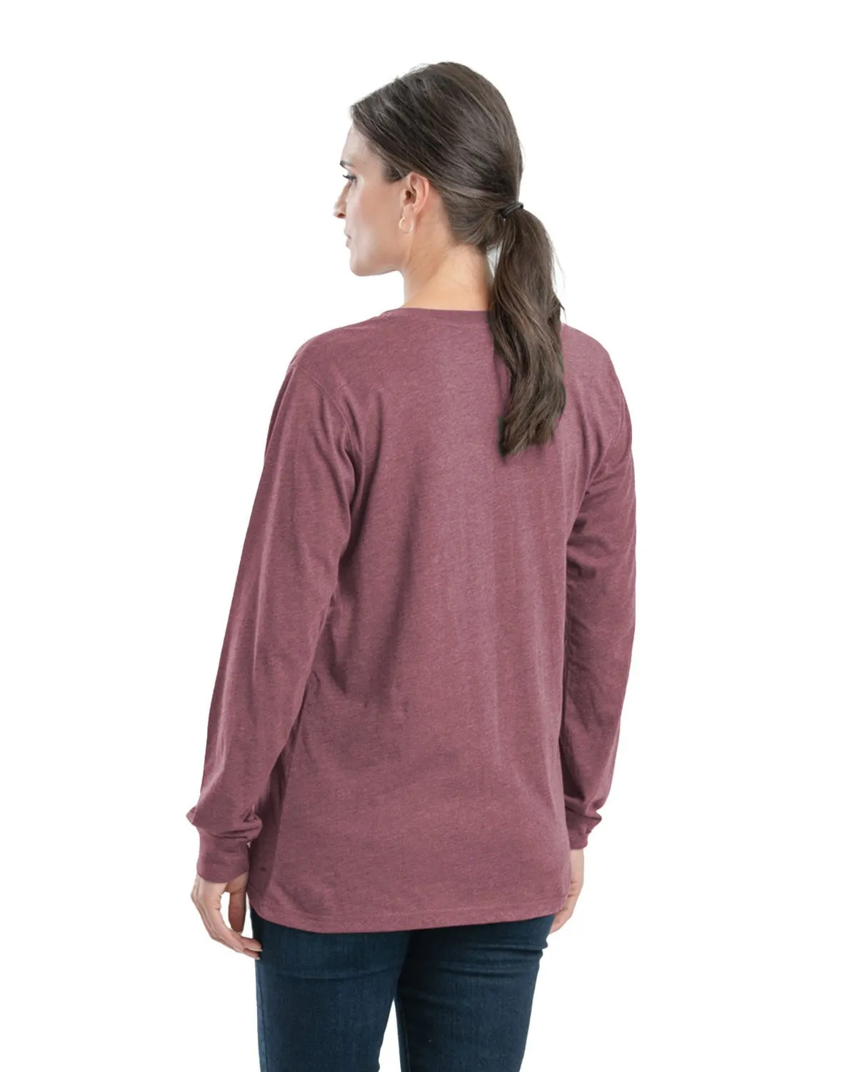 Berne Womens Performance V-Neck Mauve Cotton Blend L/S T-Shirt Active Layer