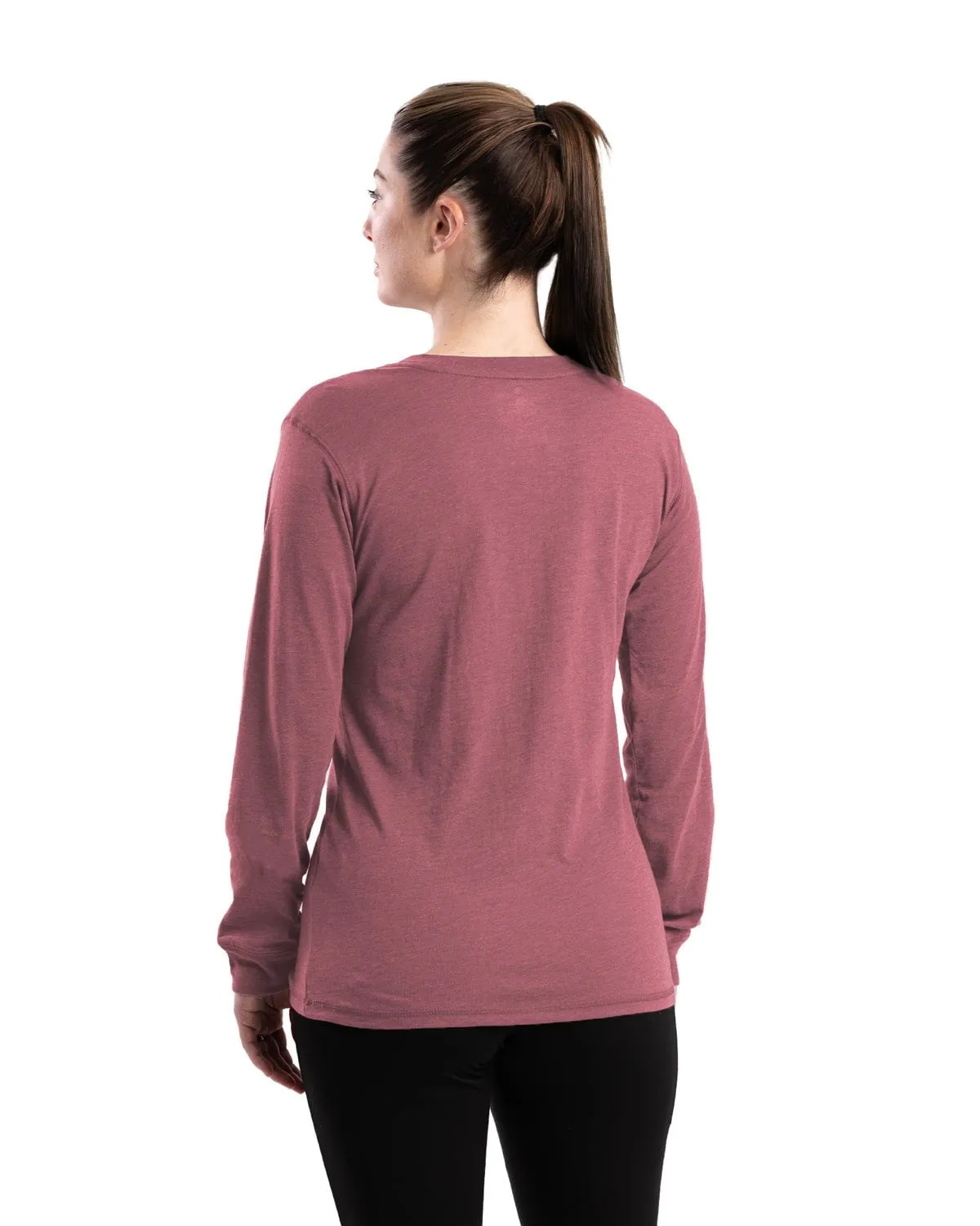 Berne Womens Performance V-Neck Mauve Cotton Blend L/S T-Shirt Flexible Shoulder Construction