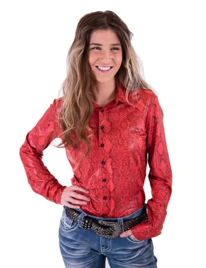 Layering Staple Cowgirl Tuff Womens Snakeskin Pullover Red Polyester L/S Shirt Cowgirl Tuff Womens Snakeskin Pullover Red Polyester L/S Shirt Mesh Insert