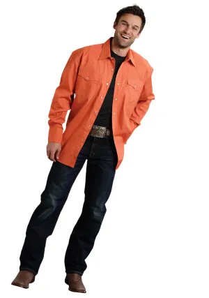 Layering Staple Roper Mens Orange 100% Cotton L/S 2 Pocket Western Shirt Abrasion resistant Active Layer Roper Mens Orange 100% Cotton L/S 2 Pocket Western Shirt