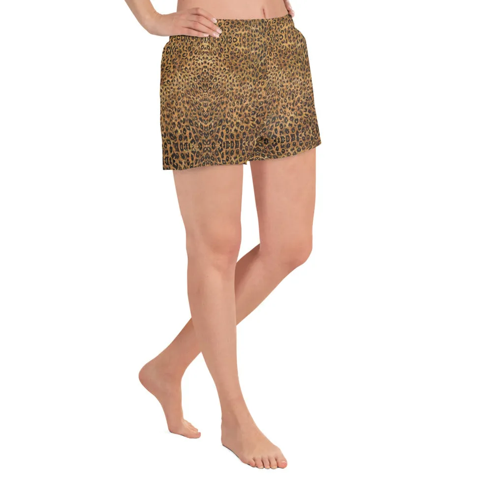 Leopard Women's Shorts, Animal Print Athletic Short Shorts With Pockets For Women-Made in EU