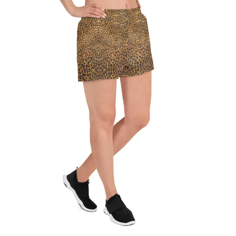 Leopard Women's Shorts, Animal Print Athletic Short Shorts With Pockets For Women-Made in EU