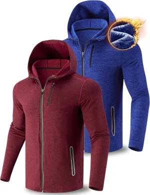 Liberty Imports 2-Pack Mens Zip-Up Hoodies with Zipper Pockets, Lightweight Fleece Sweatshirts for Running Casual Activewear