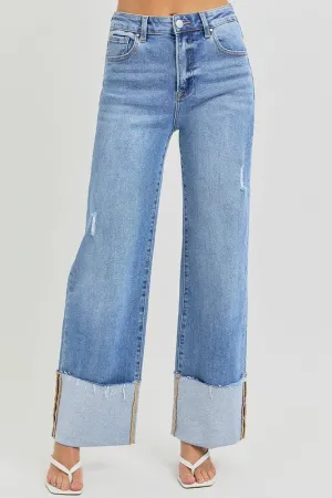 Lifetime Fit FRANKIE HIGH RISE ANKLE WIDE CUFFED JEANS FRANKIE HIGH RISE ANKLE WIDE CUFFED JEANS Sophisticated Look Garment Dyed Texture