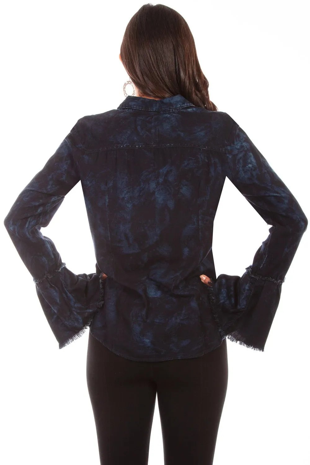 Strong Stitch Unisex Wear Premium Scully Womens Black/Blue Cotton Blend Washed L/S Blouse