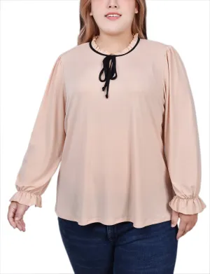 Light and Soft Plus Size Long Sleeve Tie Neck Top Plus Size Long Sleeve Tie Neck Top Special-Occasion