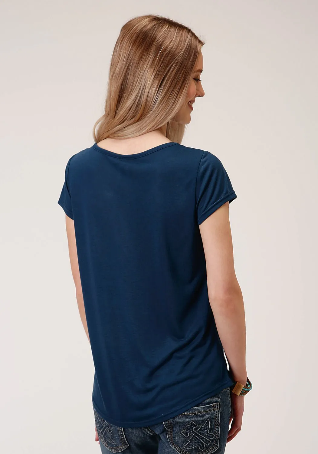Roper Womens Navy Poly/Rayon Boyfriend Crew S/S T-Shirt Odor control
