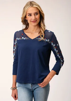 Light Option Roper Womens Floral Mesh Blue 100% Cotton 3/4 Sleeve S/S Tunic All-Purpose Wear Roper Womens Floral Mesh Blue 100% Cotton 3/4 Sleeve S/S Tunic