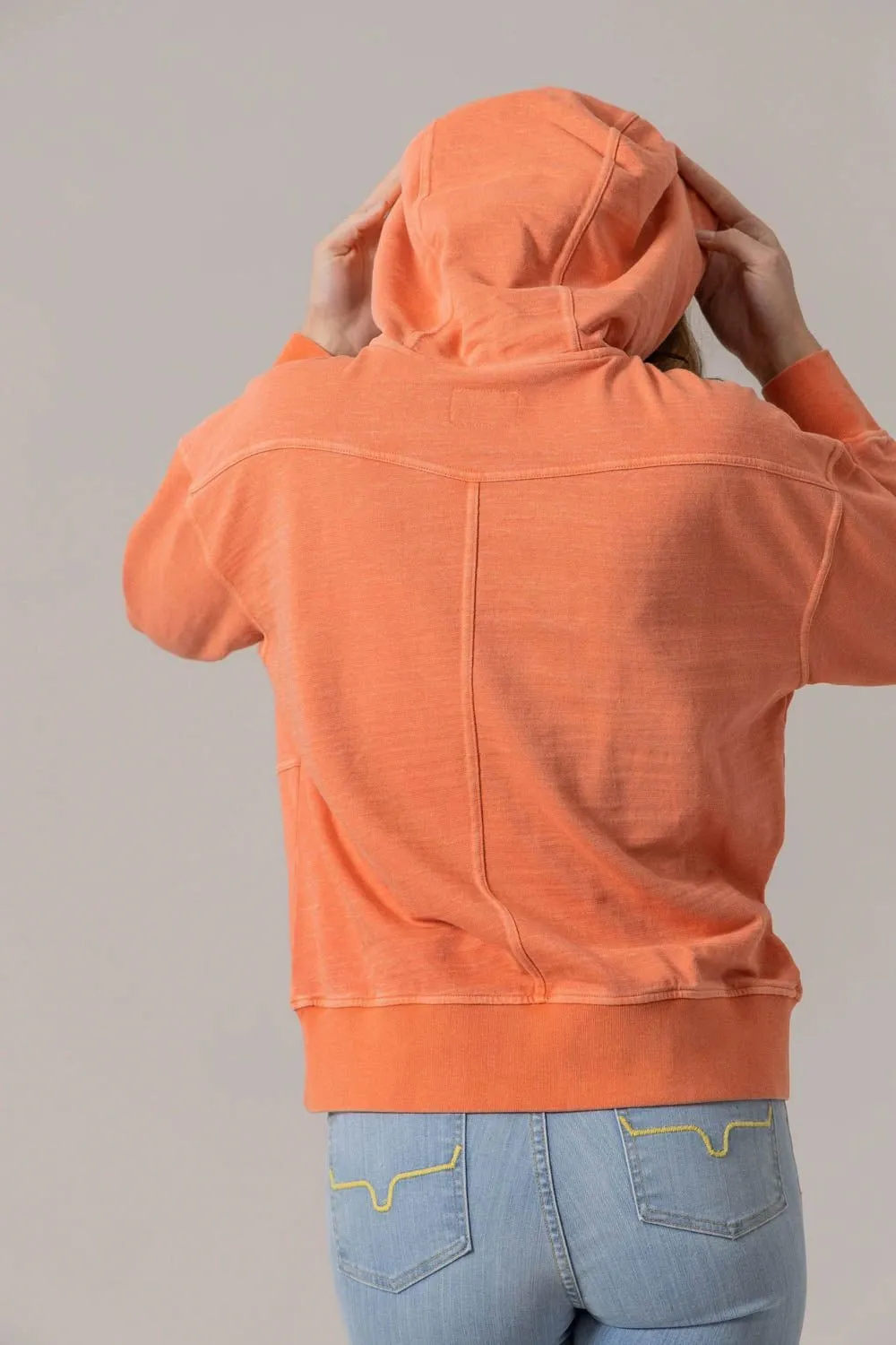Stylish Sunny Vibes Core Fit Kimes Ranch Womens Tess Western Orange Cotton Blend Hoodie