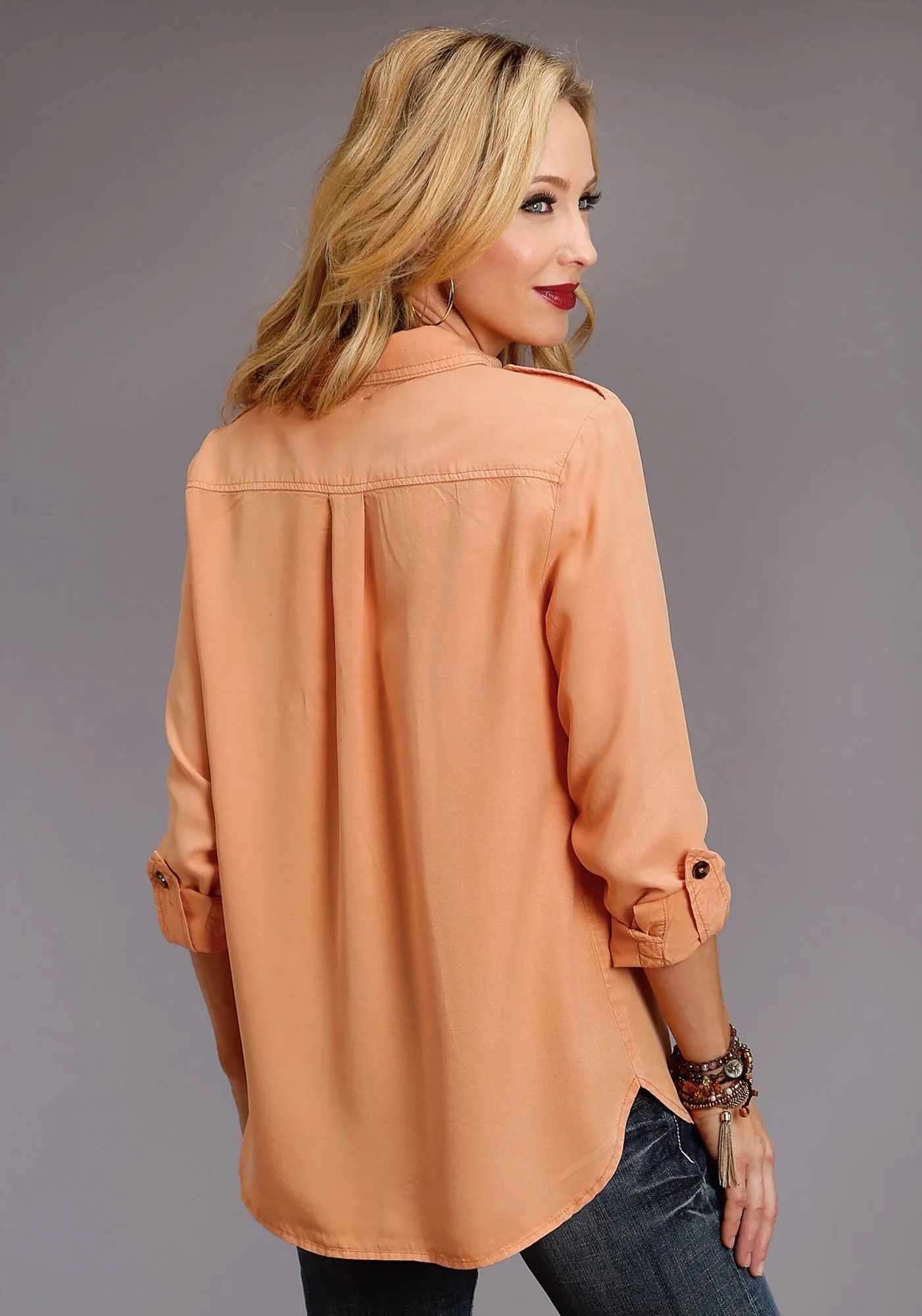 Stetson Womens Orange Peach Denim Jacket-Style BD L/S Shirt Body Fit Ready Balanced Style