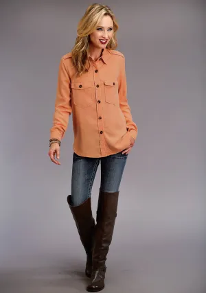 Light Vision Stetson Womens Orange Peach Denim Jacket-Style BD L/S Shirt Stetson Womens Orange Peach Denim Jacket-Style BD L/S Shirt Perfect Length Basic Attire