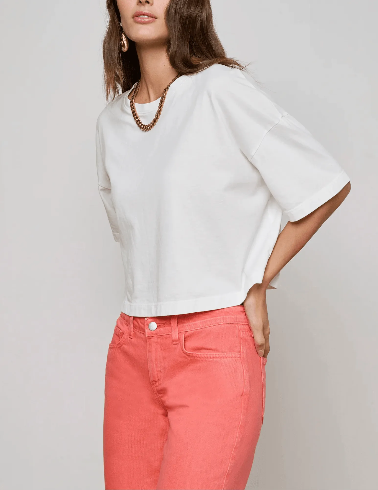 L'AGENCE Daria Oversized Cropped Tee Minimalist Aesthetic Basic Comfort