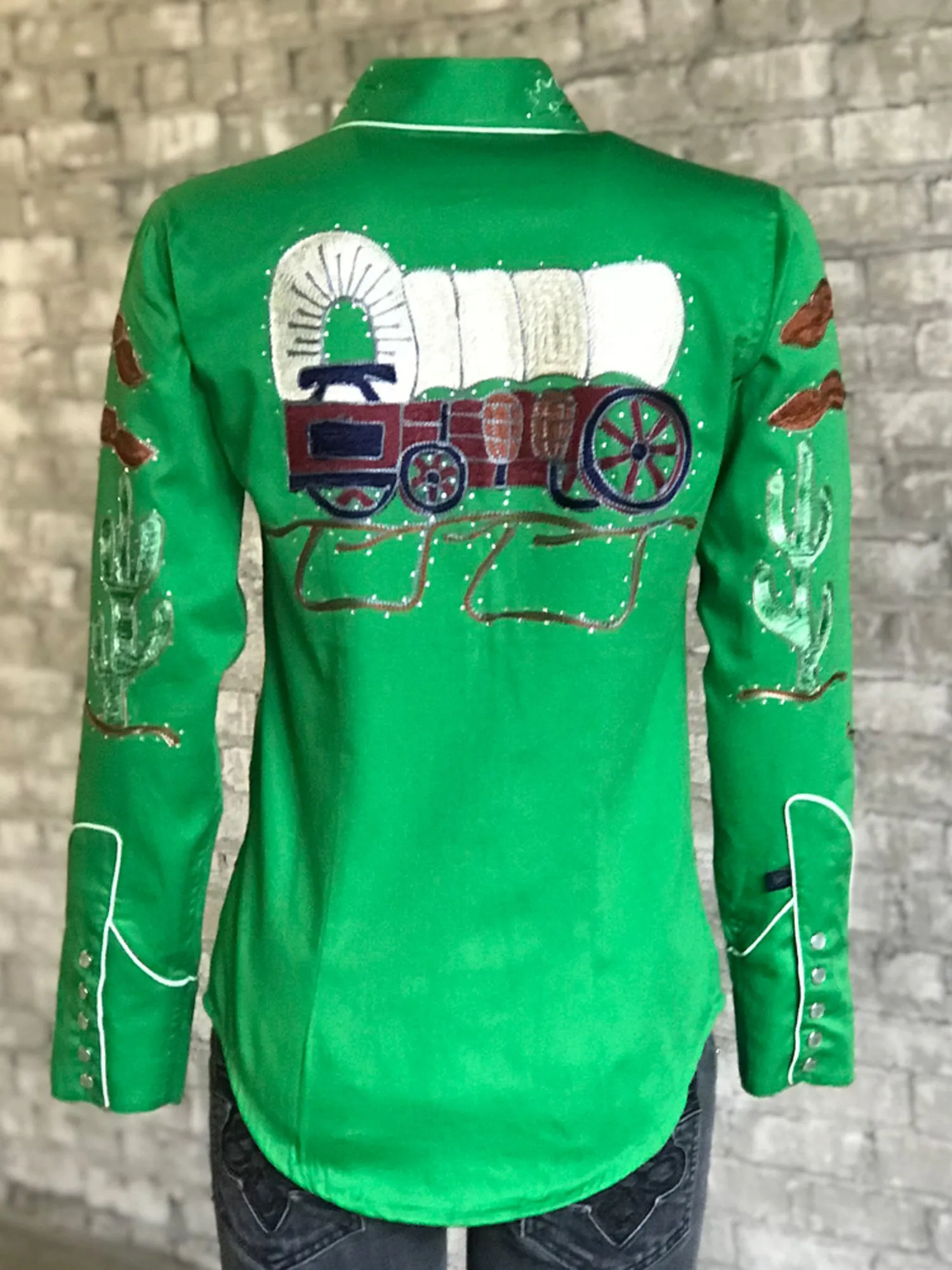 Brunch Outfit Rockmount Womens Green 100% Cotton Porter Wagoner L/S Shirt
