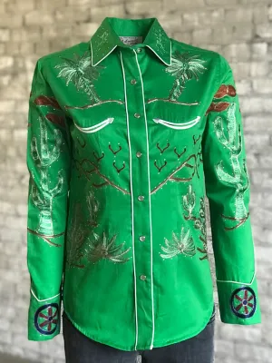 Light Wear Rockmount Womens Green 100% Cotton Porter Wagoner L/S Shirt Rockmount Womens Green 100% Cotton Porter Wagoner L/S Shirt All Purpose Weave Design