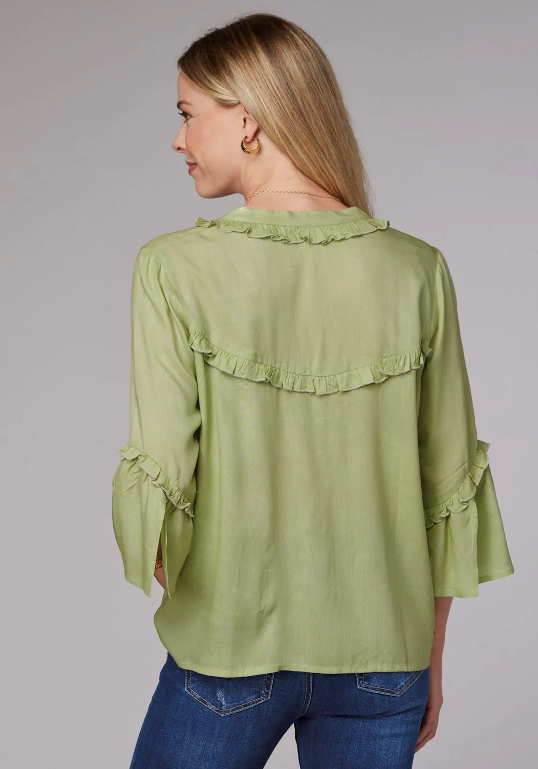 Roper Womens 2083 Feminine Challis Lime Green 100% Rayon L/S Blouse Workwear Ready Indoor Comfort