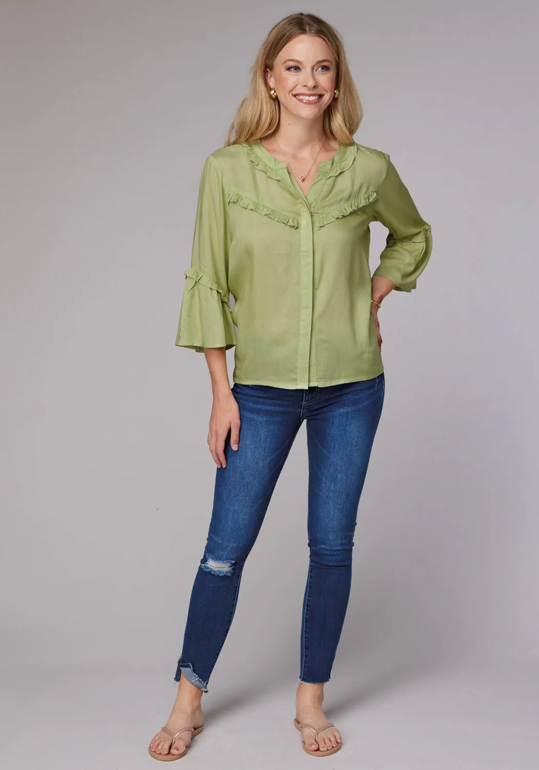 Roper Womens 2083 Feminine Challis Lime Green 100% Rayon L/S Blouse Summer Fashion Micro Perforated Texture