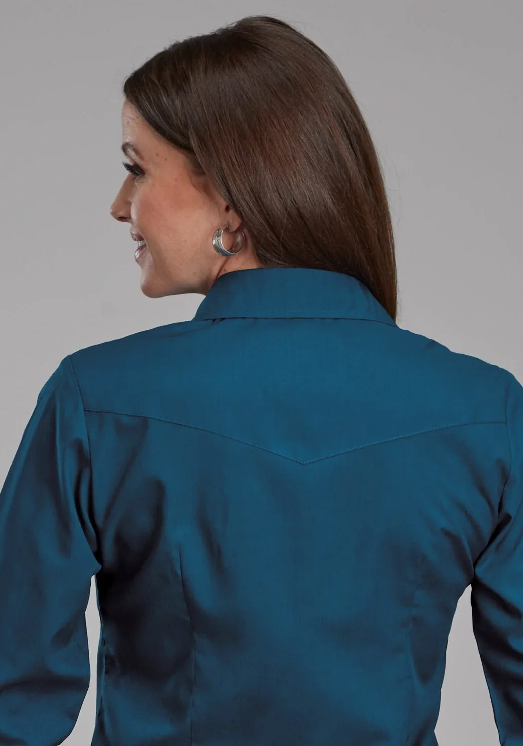 Eco Friendly Production Roper Womens 2124 Broadcloth Blue Steel Cotton Blend L/S Shirt
