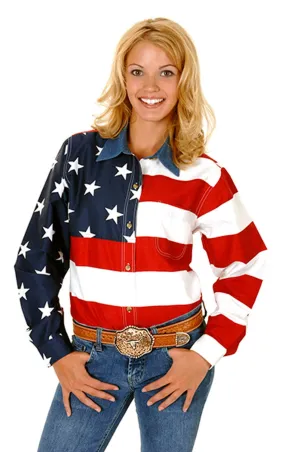 Light Wear Roper Womens Pieced Stars and Stripes Red/Blue 100% Cotton Btn L/S Shirt Winter Retreat Roper Womens Pieced Stars and Stripes Red/Blue 100% Cotton Btn L/S Shirt
