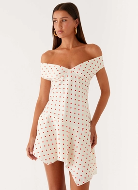 Light and Breezy Alma Mini Dress - White Red Polka Dot Visual Balance Light Weave Alma Mini Dress - White Red Polka Dot