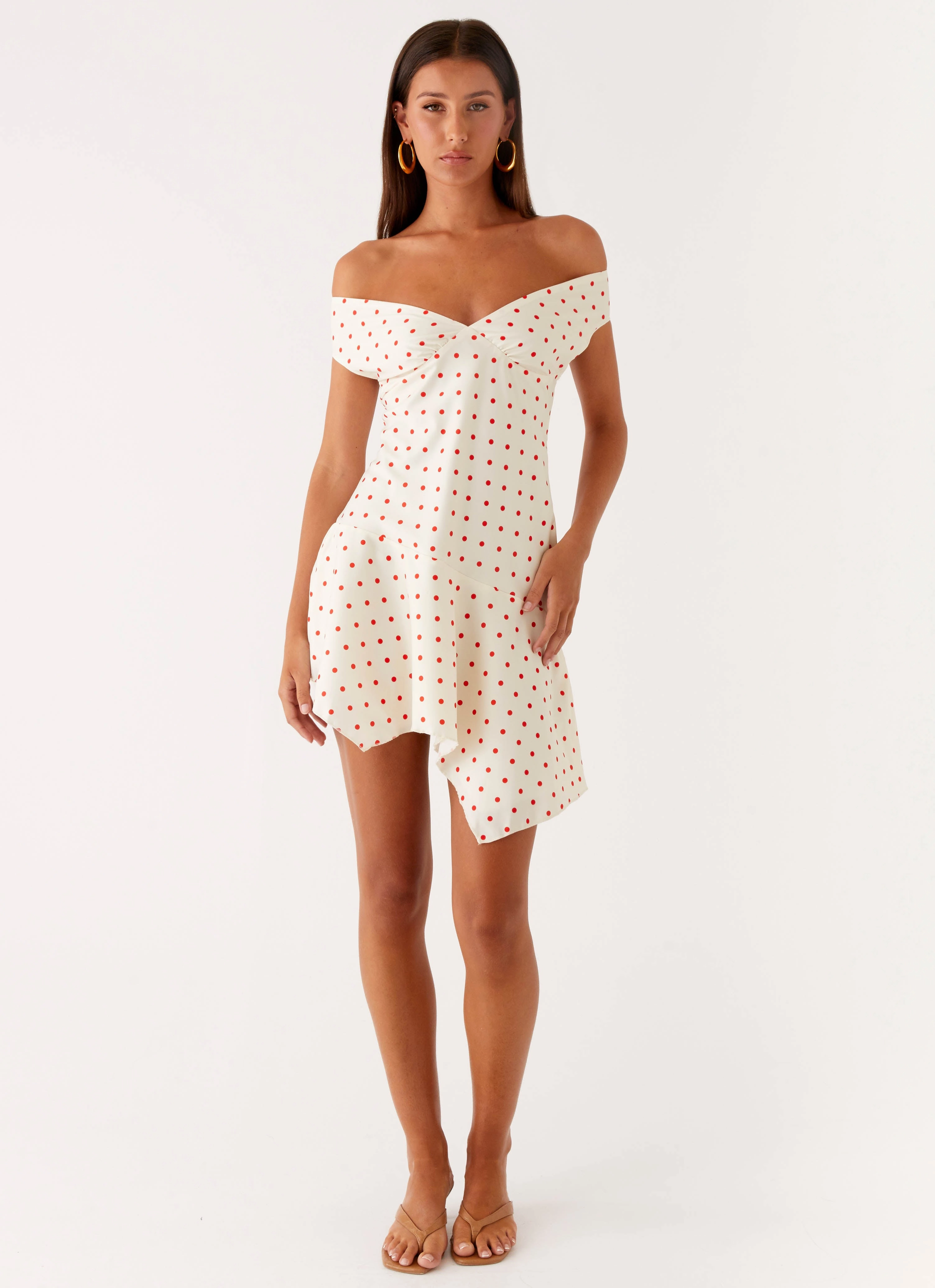 Alma Mini Dress - White Red Polka Dot Fit For All