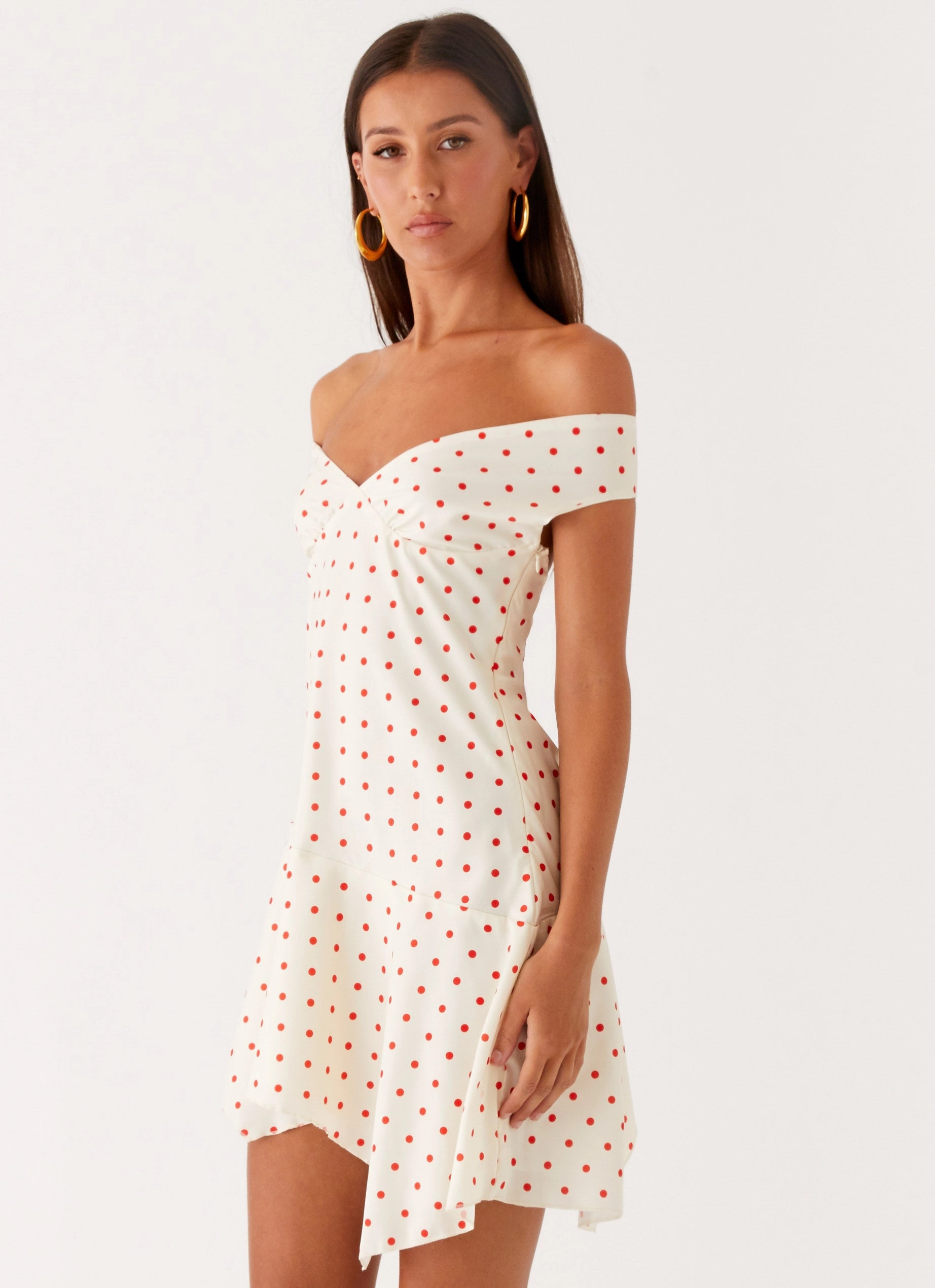 Love Glow Modern Fit Alma Mini Dress - White Red Polka Dot
