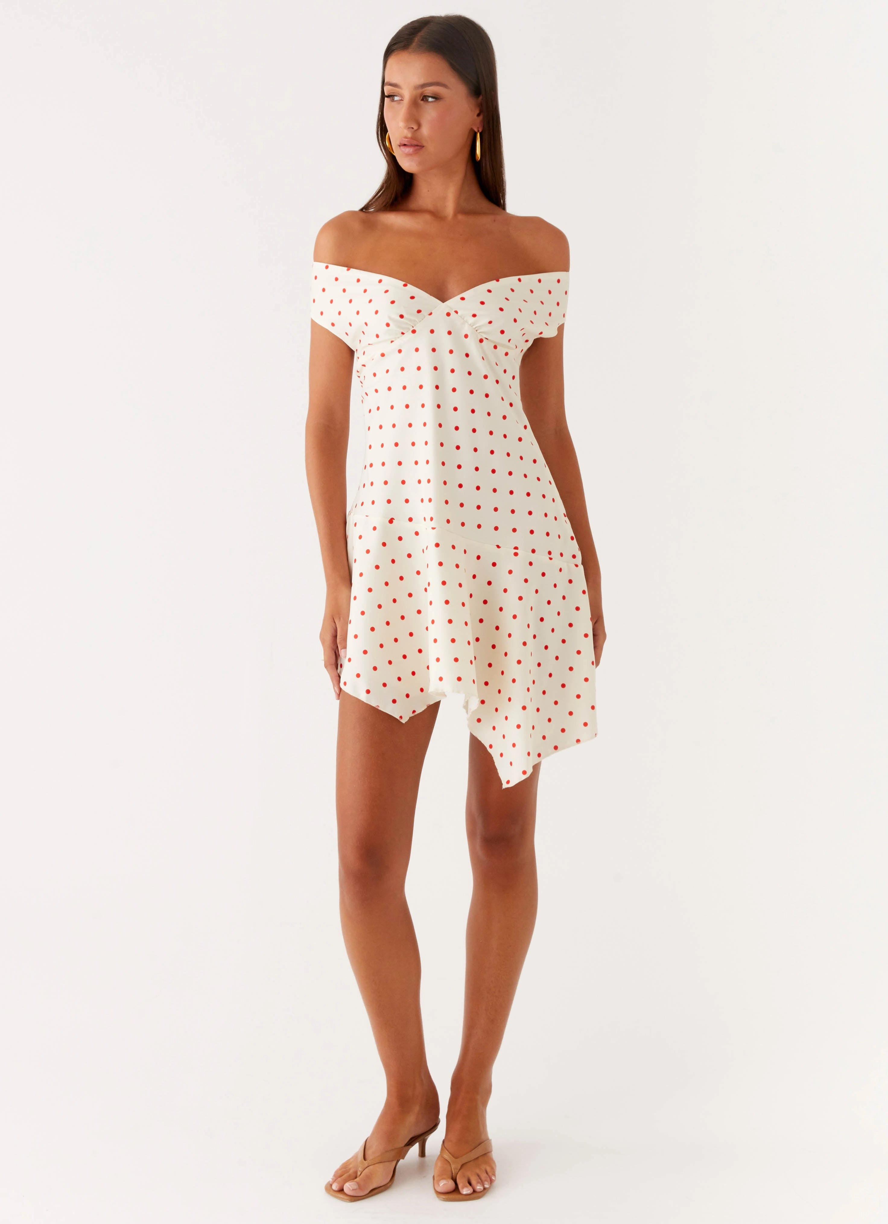 Delicate Edge Texture Flow Alma Mini Dress - White Red Polka Dot