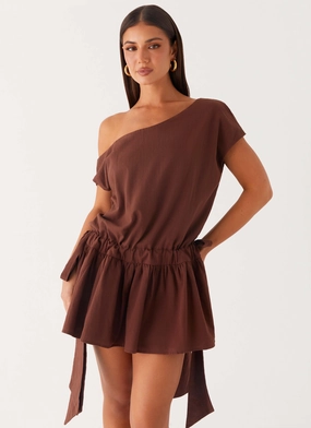 Light and Breezy Ettie Mini Dress - Chocolate Light Weight Soft Pleats Ettie Mini Dress - Chocolate